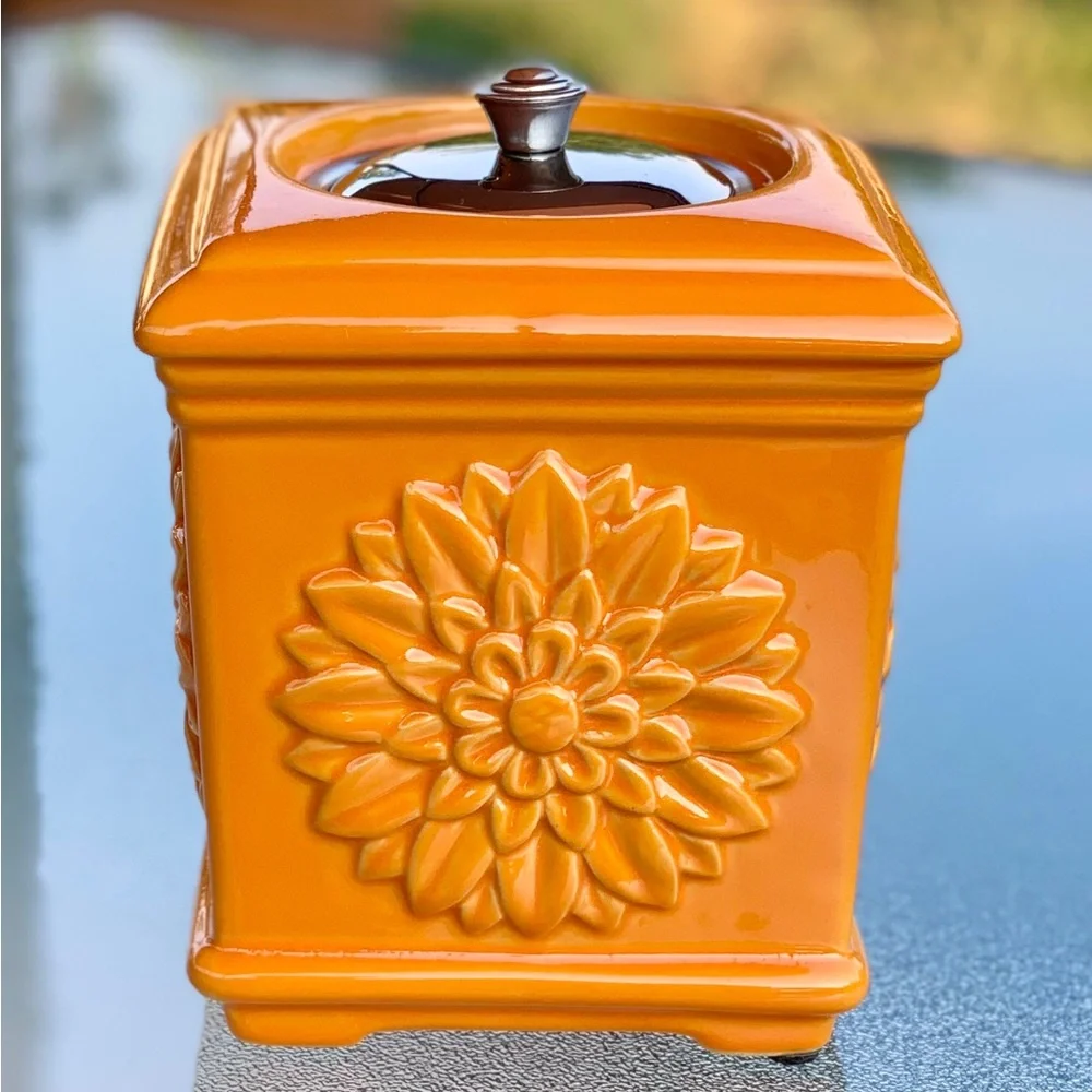 Wind Flame Orange Ceramic Sunflower Outdoor Table Top Torch Lamp